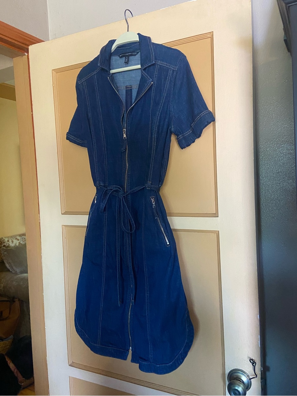 White House Black Market Denim zip front dress